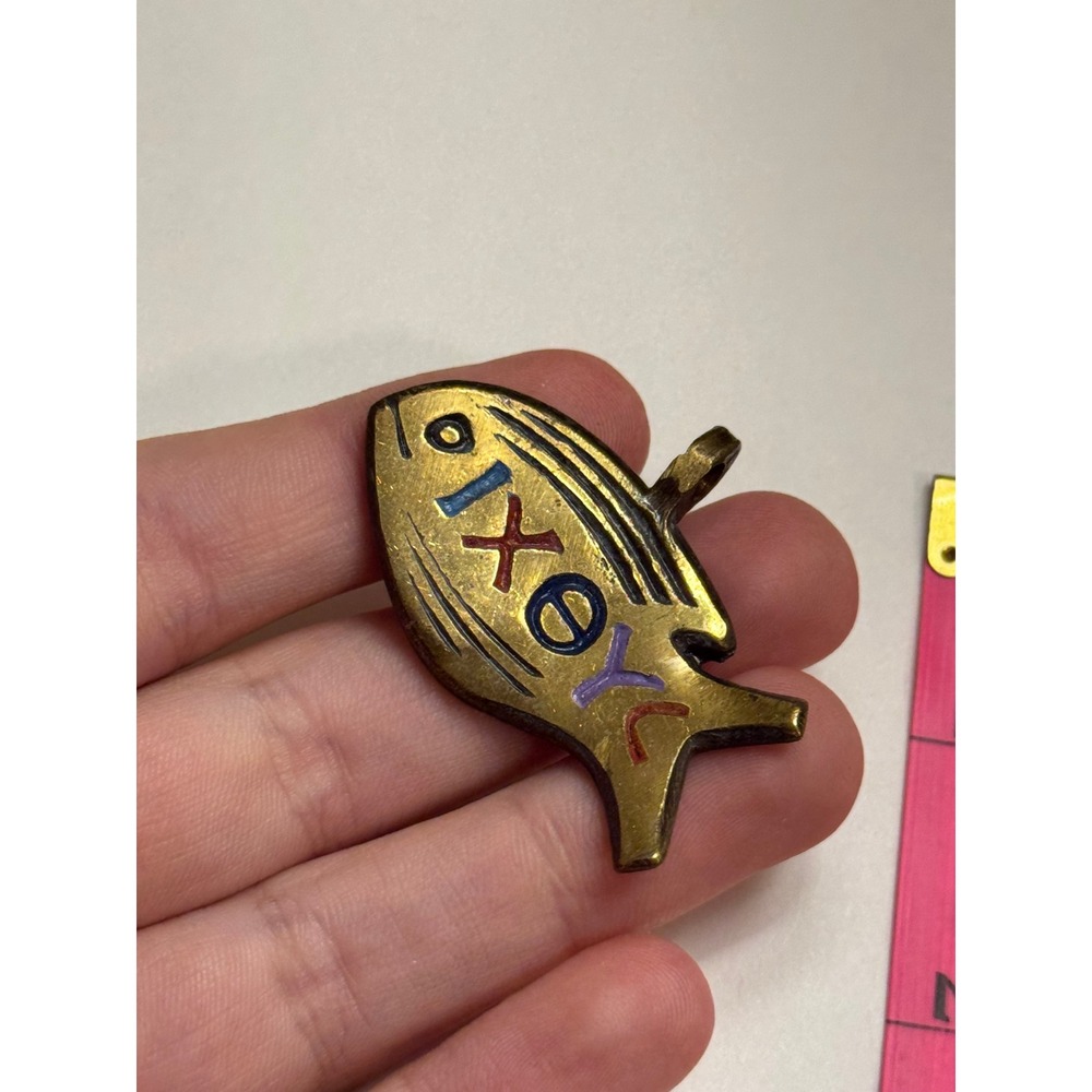 Vintage 1969 Terra‎ Sancta Guild Ichthys Fish Pendant Bronze Enamel Israel IXΘYC - Picture 5 of 5